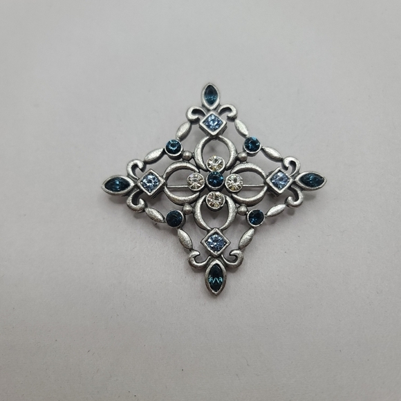 Jewelry - Vintage Lia Signed Silver Tone Blue Teal Stone Brooch Pin